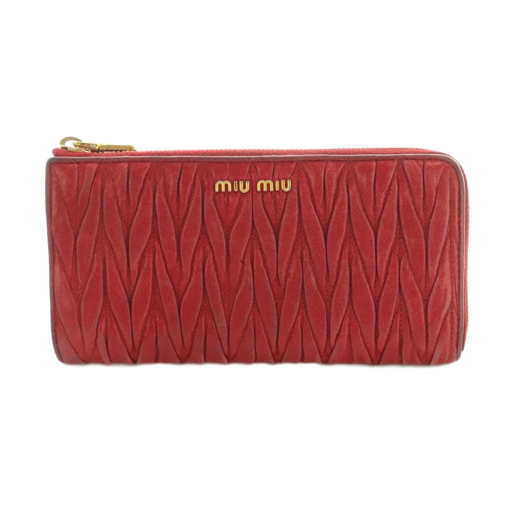 【中古】ミュウミュウ miumiu 長財布 L字ファスナー 小銭入れ マテラッセレザー 赤 /MI ■OH ■GY11 レディース 【ベクトル 古着】 260406
