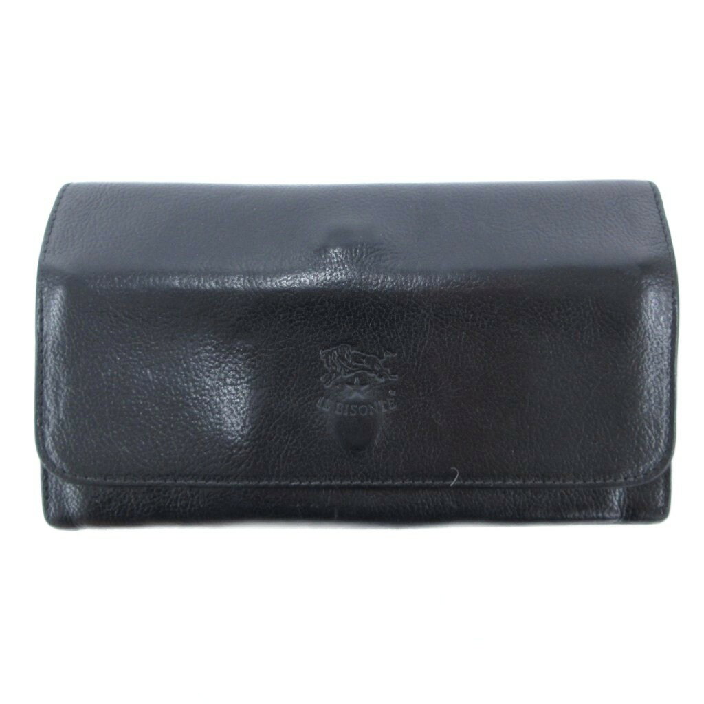 【中古】イルビゾンテ IL BISONTE 長財布 ウォレット レザー シボ革 ロゴ 黒 ブラック /JS ■GY18 メンズ 【ベクトル 古着】 260505