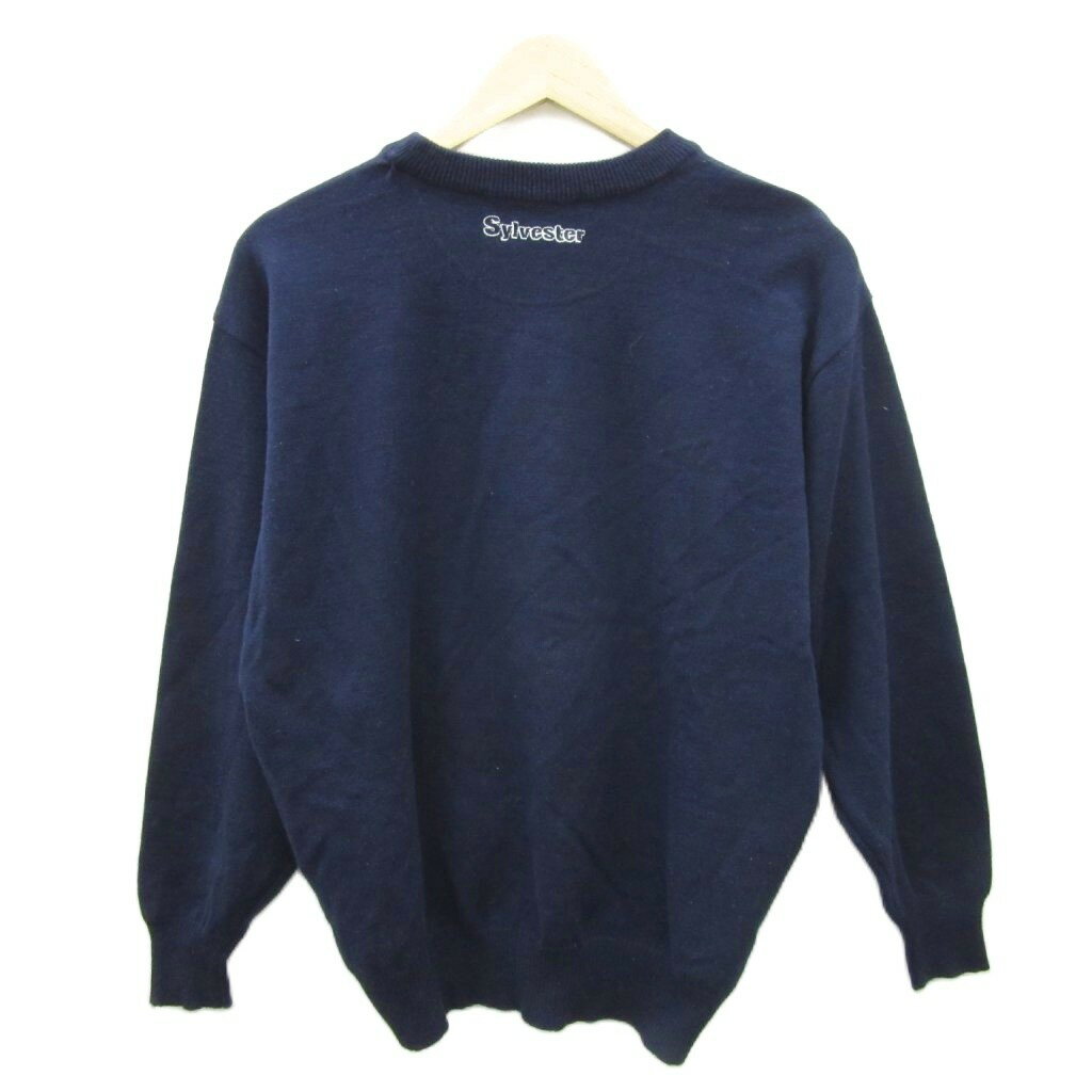 【中古】カステルバジャック CASTELBAJAC ニット セーター 紺 ネイビー 長袖 クルーネック ダフィー・ダック /YS14 ■GY99 メンズ 【ベクトル 古着】 260507 2