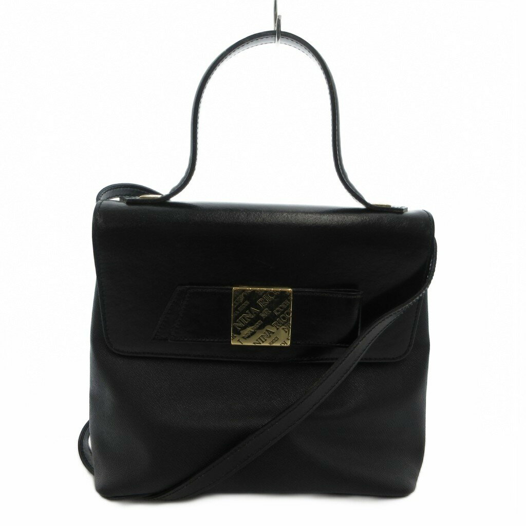 Other - 【中古】ニナリッチ NINA RICCI 2WAY ハンドバッグ 黒 ブラック フラップ開閉 ショルダー ゴールド金具 ロゴ入り /MX ■GY99 レディース 【ベクトル 古着】 260516