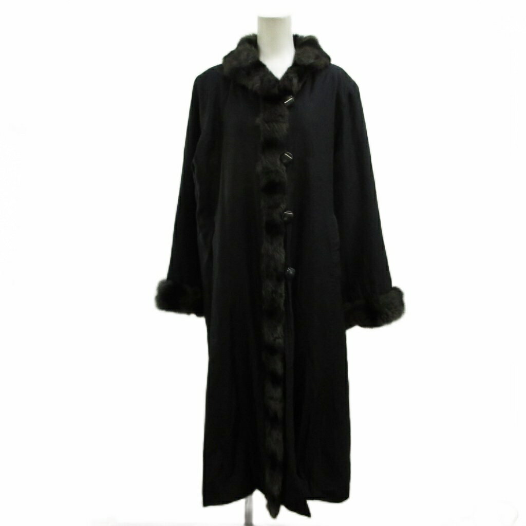 アレグレッツァドンナ ALLEGREZZA DONNA 中綿 ロング コート リスファー アウター 絹 シルク L 黒 ブラック 毛皮 /PP ■GY99 レディース  260423