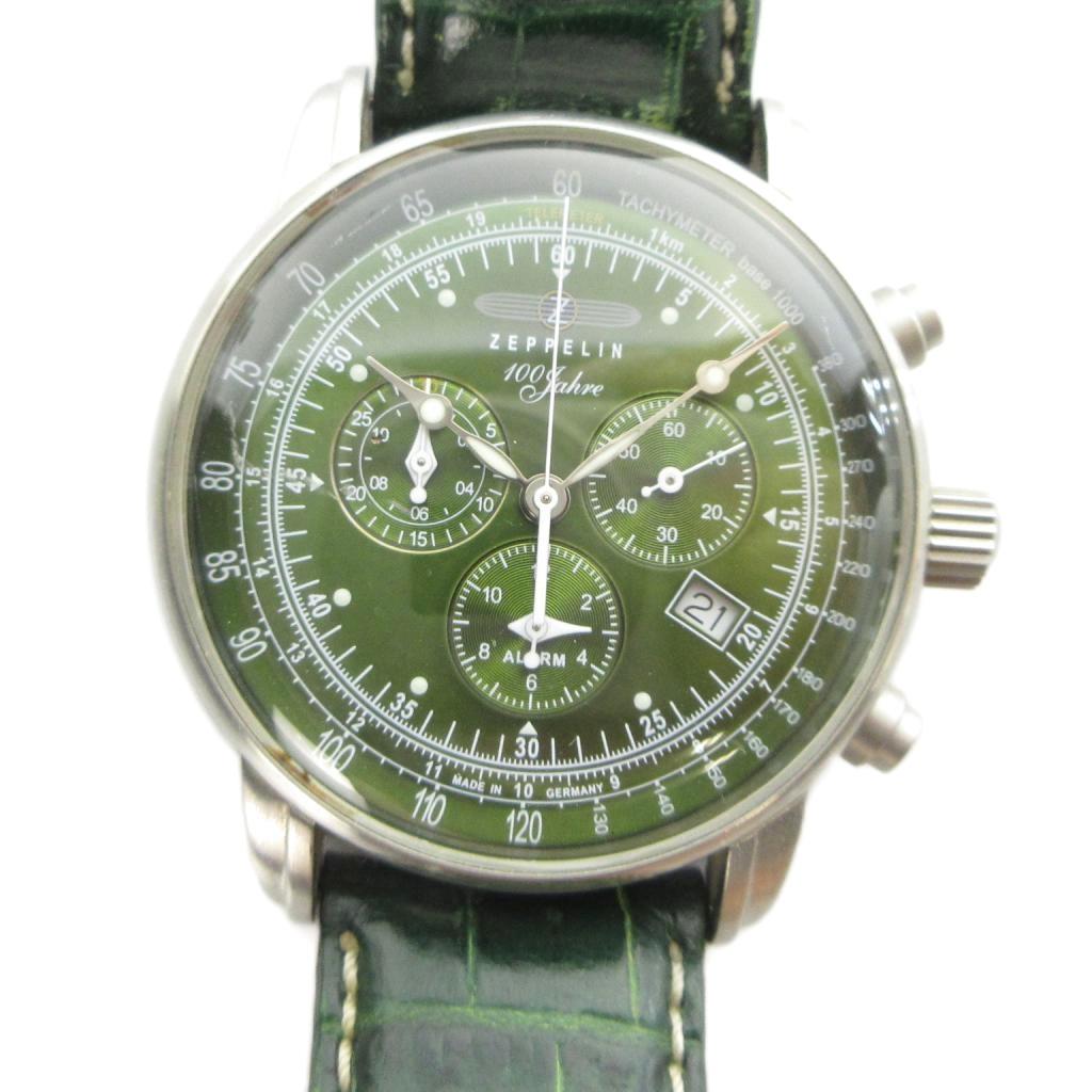 【中古】ツェッペリン ZEPPELIN ジャンク品 8680-4 100周年記念 日本限定クロノグラフアラーム 腕時計 ウォッチ クォーツ カレンダー付き シルバー色 ■GY18 /MQ メンズ 【ベクトル 古着】 260616