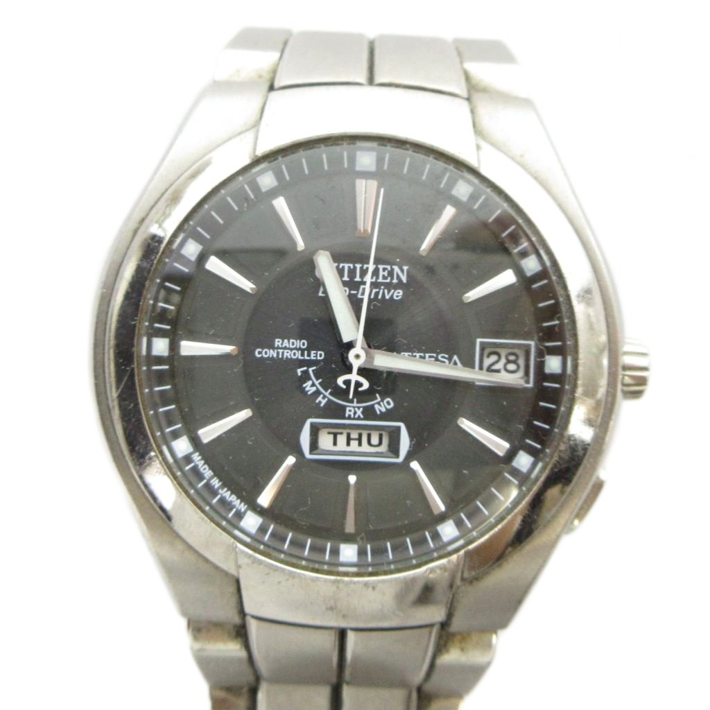 BVLGARI - 【中古】シチズン CITIZEN ジャンク品 H106-T010407 腕時計 Eco-Drive ソーラー ウォッチ カレンダー付き 黒文字盤 シルバー色 ■GY11 /MQ メンズ 【ベクトル 古着】 260507