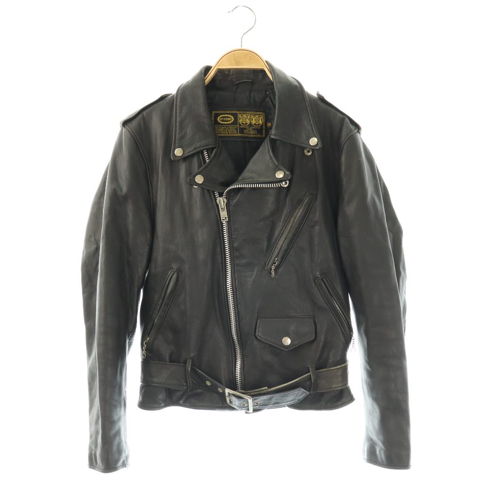【中古】アップスタート UP START ライダースジャケット レザー ダブル バックプリント 36 ブラック /ES ■GY11 メンズ 【ベクトル 古着】 260428