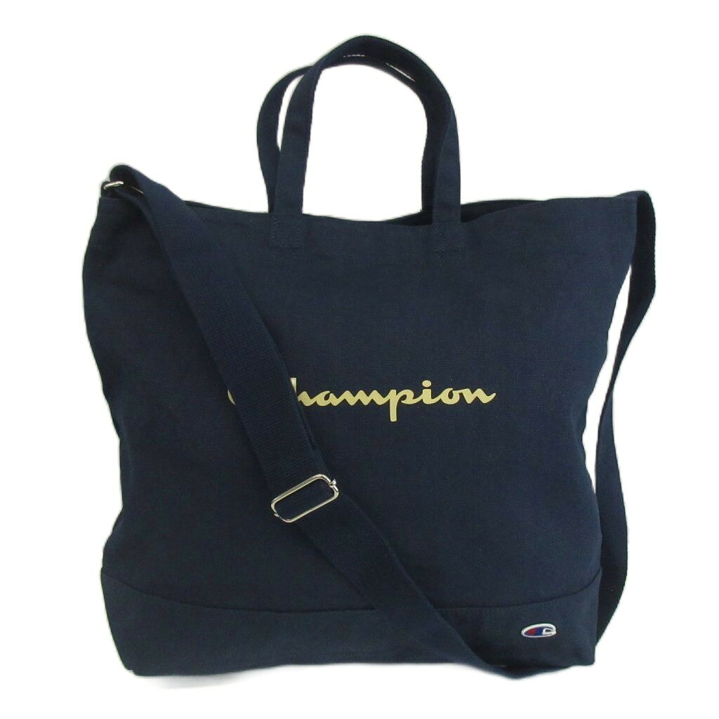 【中古】チャンピオン CHAMPION トートバッグ ショルダー 2WAY キャンバス ロゴ プリント 刺繍 紺 ネイビー /XZ ■GY99 レディース 【ベクトル 古着】 260506