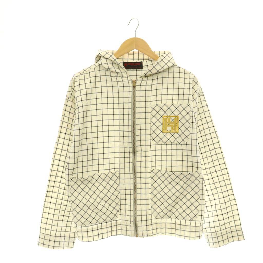 【中古】ヤマネ ヒデヒコ HIDEHIKO YAMANE パーカー チェック ジップアップ 40 白 黒 /CX ■GY28 メンズ 【ベクトル 古着】 260507