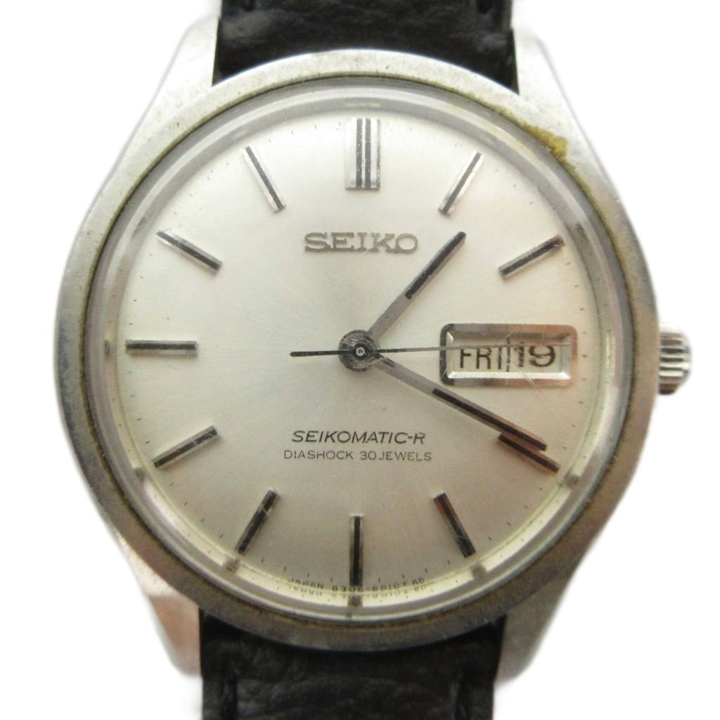 TUDOR - 【中古】セイコー SEIKO MATIC-R マティックR ジャンク品 60s 8306-8001 腕時計 ヴィンテージ アンティーク ウォッチ 自動巻き デイデイト カレンダー付き 30石 裏蓋イルカ レザーベルト シルバー色 ■GY11 /MQ メンズ 【ベクトル 古着】 260507