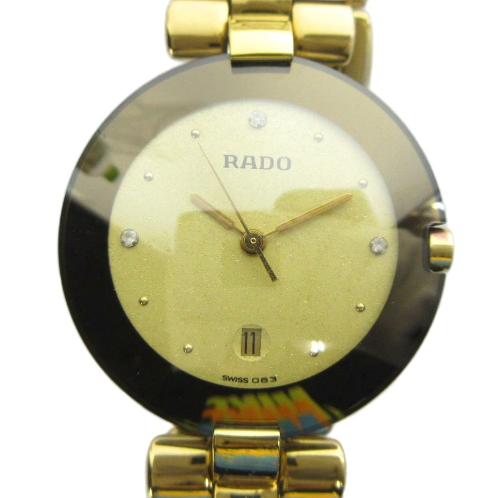 【中古】ラドー RADO 129.4077.4N 腕時計 ウォッチ クォーツ ラインストーン デイト カレンダー付き ゴールドカラー 金色 ■GY18 /MQ メンズ 【ベクトル 古着】 260619