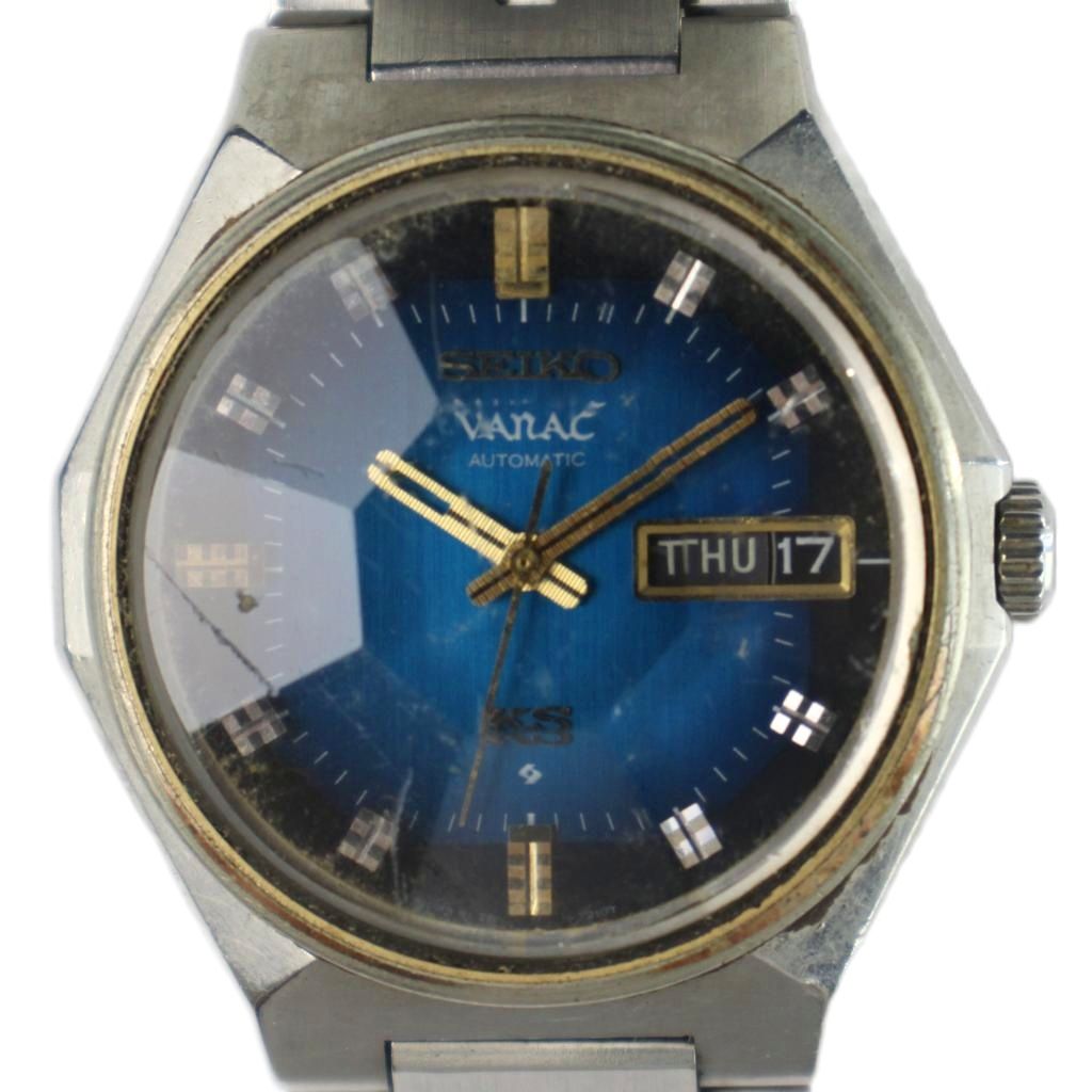 【中古】セイコー SEIKO キングセイコー バナック KS 5626-7180 腕時計 ウォッチ 自動巻き カレンダー付き デイト カットガラス 青文字盤 シルバー色 ■GY18 /MQ メンズ 【ベクトル 古着】 260511