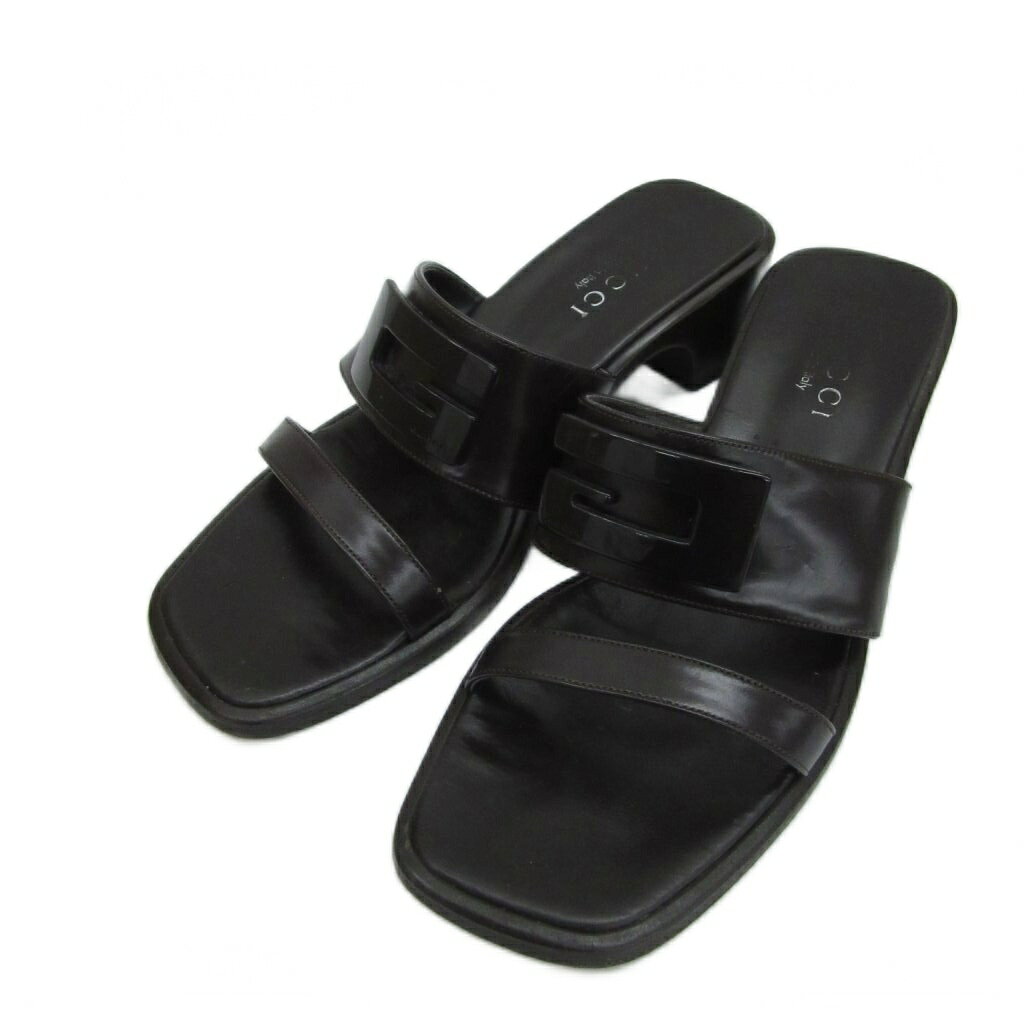 【中古】グッチ GUCCI サンダル スタックヒール ローヒール スクエアトゥ レザー 茶 ブラウン /SM17 ■GY19 レディース 【ベクトル 古着】 260521