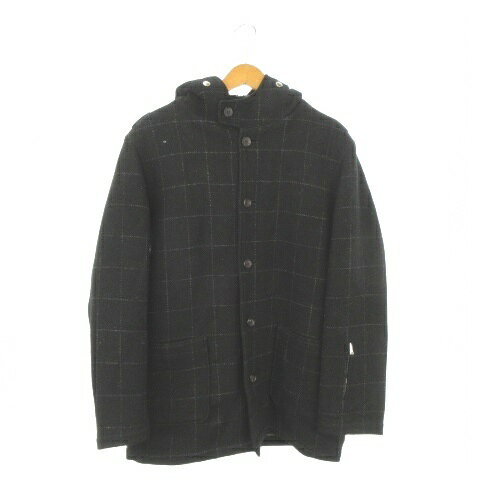 ソフネット SOPHNET. Harris Tweed コート M 黒 ブラック チェック柄 フード付き ボアライナー付き 長袖 /AO9 ■GY03 メンズ  260520