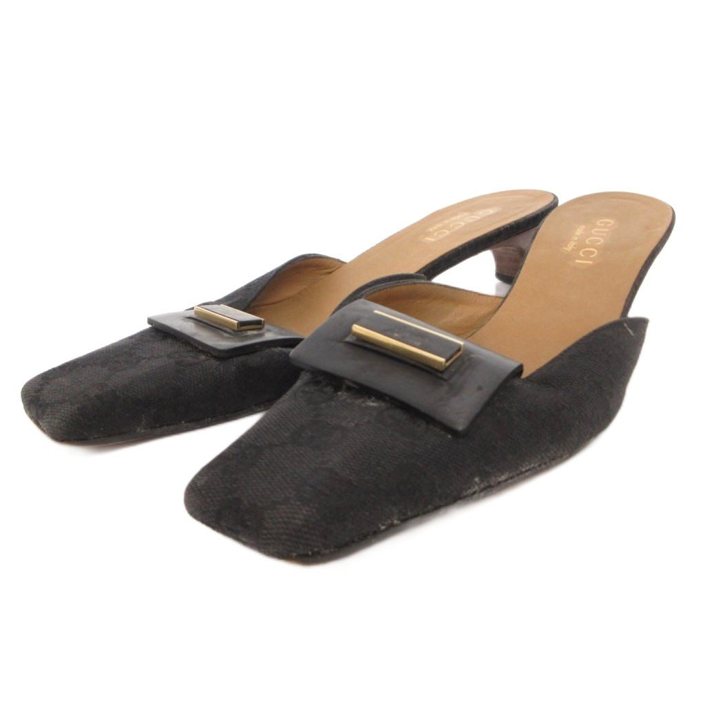 gucci///////////////\' - 【中古】グッチ GUCCI ミュール パンプス キャンバス GG柄 ロゴ ヒール スクエアトゥ 37 黒 ブラック /FF ■GY11 レディース 【ベクトル 古着】 260611