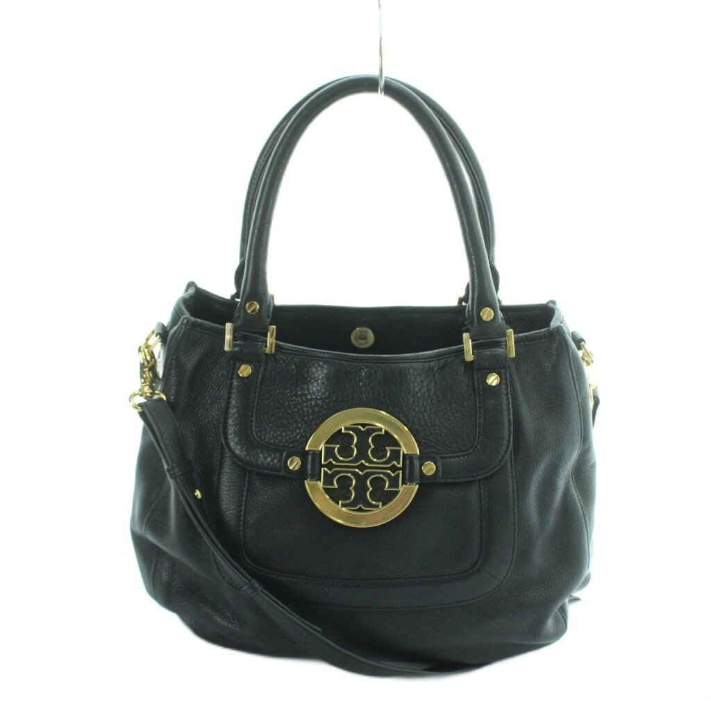 トリーバーチ TORY BURCH Amanda Classic Hobo トートバッグ ショルダー 2WAY アマンダロゴ ペブルドレザー 黒 ブラック ■GY18 /MQ レディース  260607