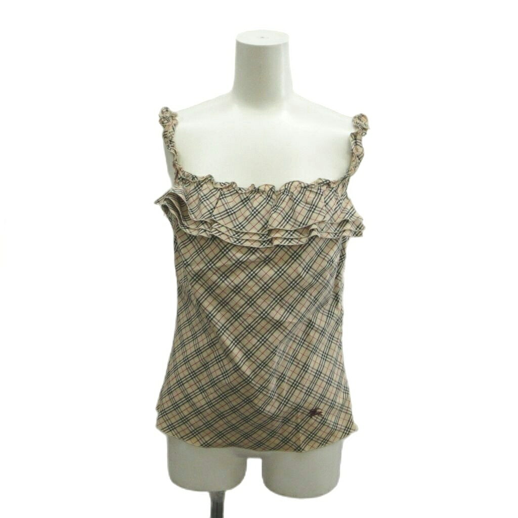 【中古】バーバリー ロンドン BURBERRY LONDON カットソー 38 茶 ブラウン チェック柄 フリル ノースリーブ FE528-210 /RN ■GY01 レディース 【ベクトル 古着】 260619