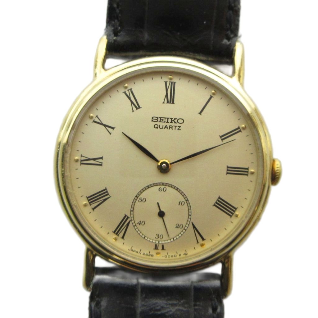 【中古】セイコー SEIKO Chariot シャリオ 2628-0010 腕時計 ウォッチ クォーツ レザーベルト ローマン スモセコ ゴールドカラー 金色 ■GY18 /MQ メンズ 【ベクトル 古着】 260722