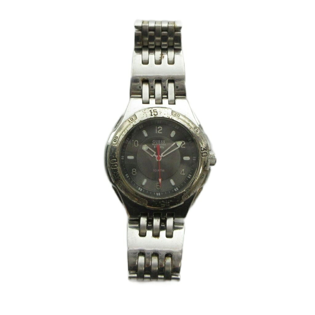 ブランド古着ベクトルプレミアム店の【中古】ゲス GUESS Waterpro Steel 腕時計 ウォッチ クォーツ 黒文字盤 ロゴ シルバー色 ■GY11 /MQ メンズ 【ベクトル 古着】 260720｜アングル2