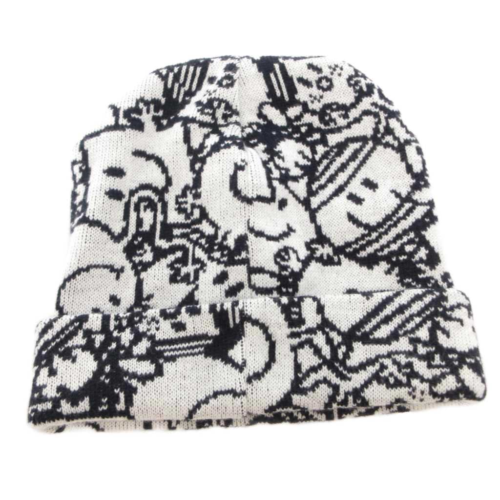 【中古】パーリーゲイツ PEARLY GATES ニット帽 ビーニー 総柄 刺繍 ロゴ FR 白 ホ...