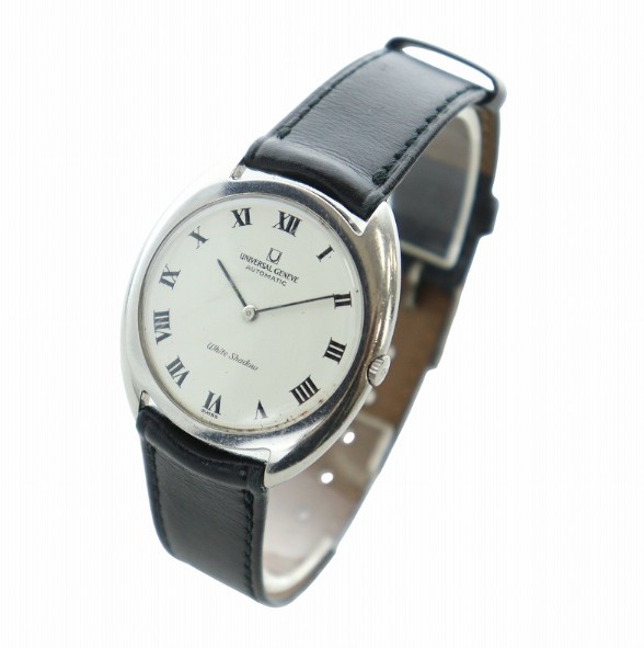 ブランド古着ベクトルプレミアム店の【中古】ユニバーサルジュネーブ UNIVERSAL GENEVE White Shadow ホワイトシャドウ 866101 腕時計 自動巻き ヴィンテージ ウォッチ ローマン レザーベルト 白文字盤 シルバーカラー /BB ■GY18 ▲H レディース 【ベクトル 古着】 260629｜アングル2