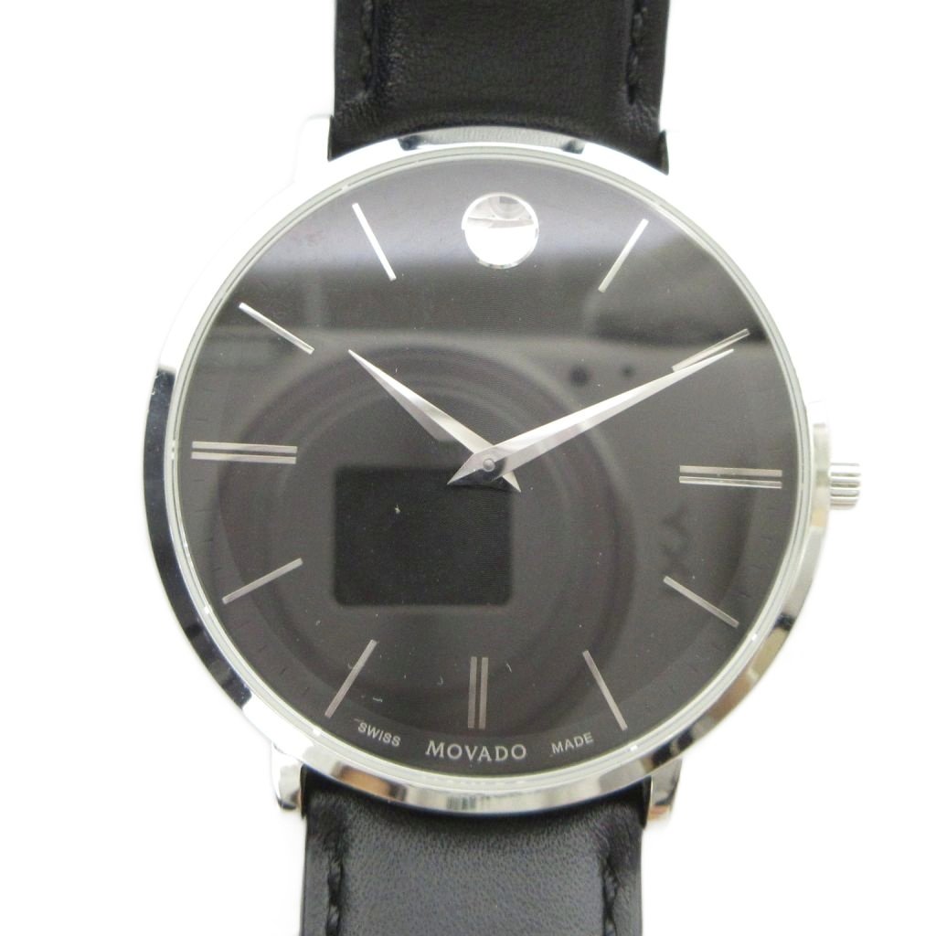 【中古】モヴァード MOVADO 65.1.14.1395 ULTRA SLIM ウルトラスリム 腕時計 ウォッチ クォーツ ラウンド レザーベルト 2針 黒文字盤 シルバー色 ■GY18 /MQ メンズ 【ベクトル 古着】 260704
