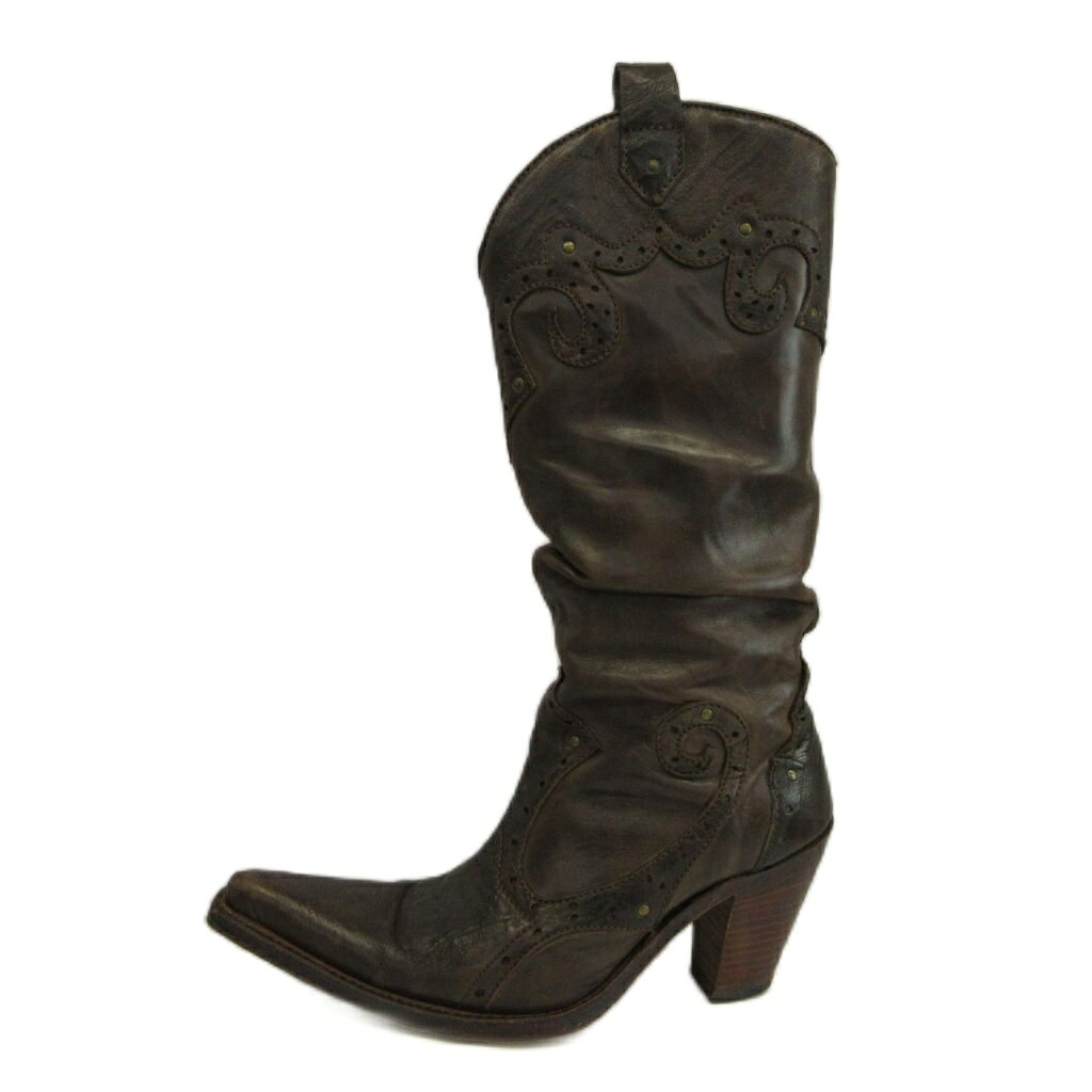 【中古】センドラ SENDRA ウエスタンブーツ ルーズ 山羊革 レザー ロング ポインテ...