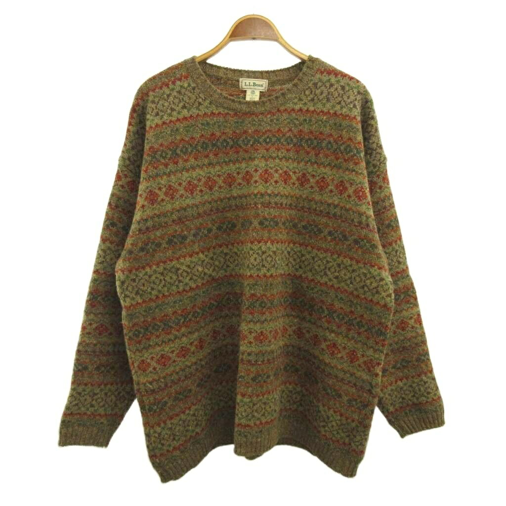 中古 エルエルビーン L.L.BEAN スコットランド製 ヴィンテージ ニット セーター ウール L マルチカラー ベー…