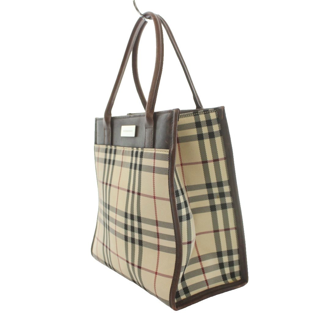 中古 バーバリー BURBERRY ノバチェック柄トートバッグ ハンド キャンバス レザー マルチカラー 茶 ブラウン グレー vectorpremium-19291617 ブランド古着ベクトルプレミアム店 サンプル画像3