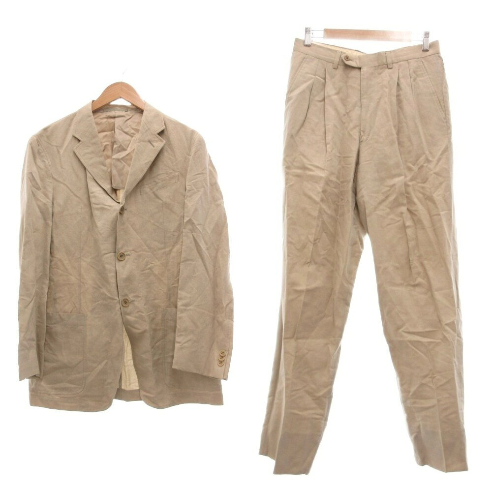 【中古】ジョルジオアルマーニ GIORGIO ARMANI セットアップ スーツ テーラードジャケット パンツ スラックス 薄手 背抜き 3B リネン混 ベージュ /MG メンズ 【ベクトル 古着】 260820