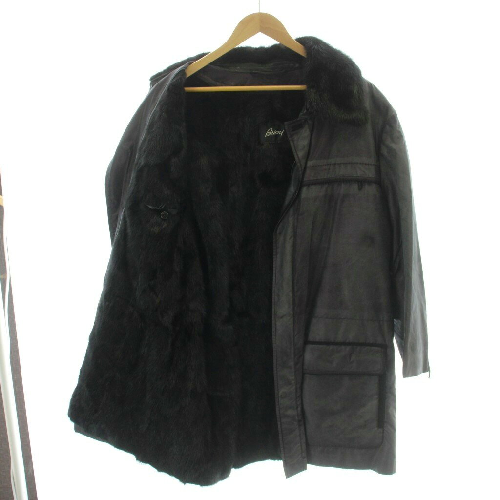 【中古】ブリオーニ BRIONI コート ロング ミンクファー 毛皮 ライナー レザー 紫 ...
