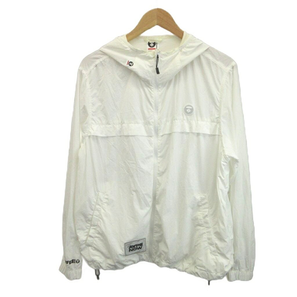 【中古】AAPE BY A BATHING APE エーエイプバイアベイシングエイプ ウィンドブレーカー ジャケット ナイロン フード付きフルジップ M 白 ホワイト 長袖 /NP ■GY77 メンズ 【ベクトル 古着】 260910