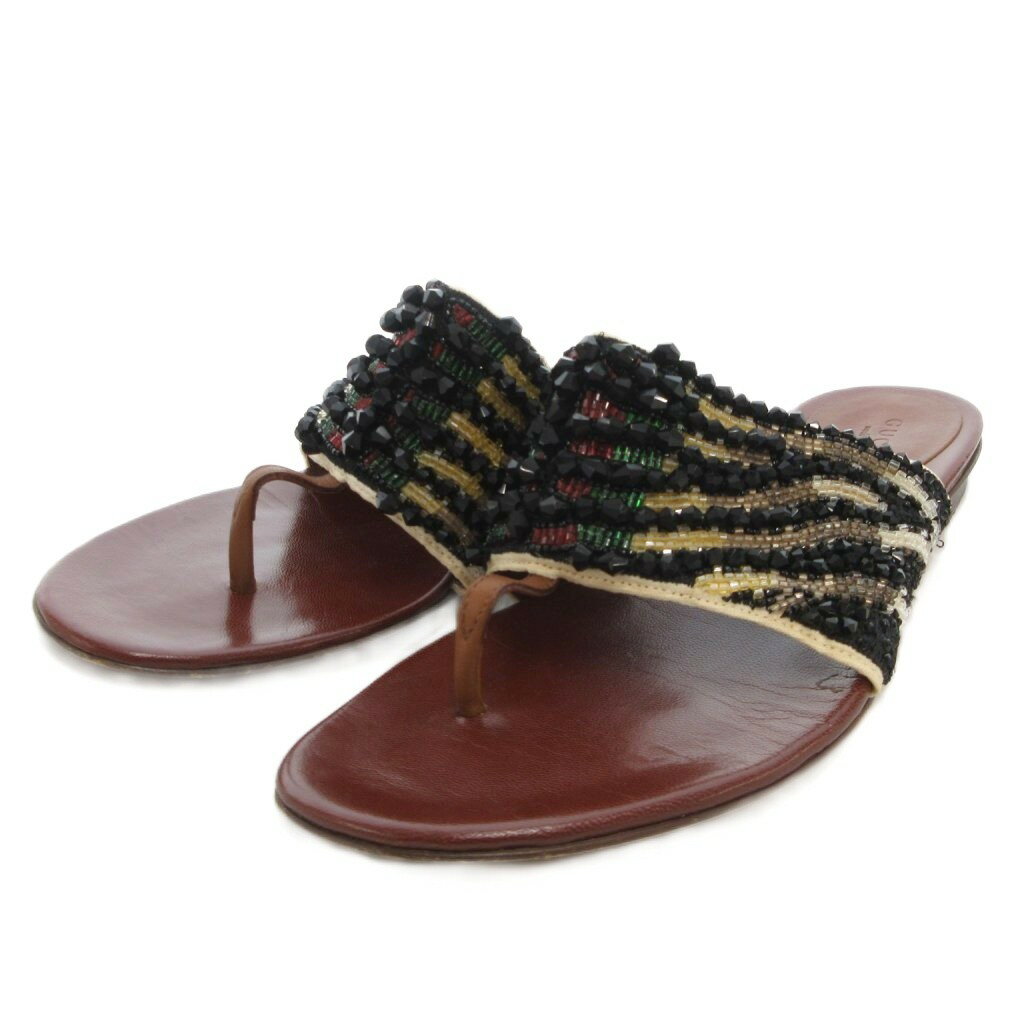 【中古】グッチ GUCCI トングサンダル シューズ ビーサン レザー ビジュー 37 茶 ブラウン 156105 /FF ■GY19 レディース 【ベクトル 古着】 251021