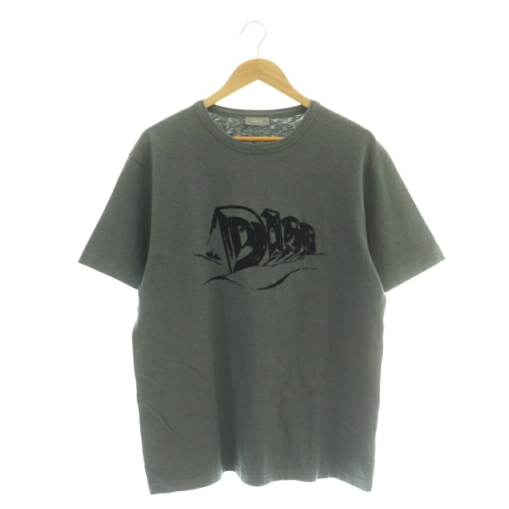 【中古】ディオールオム Dior HOMME 23AW スラブコットン ジャージー Tシャツ カットソー ロゴ 半袖 XL グレー ■GY19 /SY ■OS メンズ 【ベクトル 古着】 260418