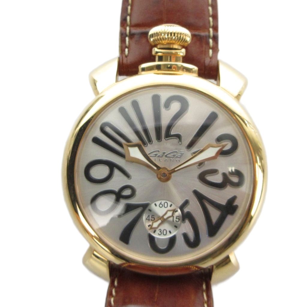 【中古】ガガミラノ GaGa MILANO MANUALE 48 マヌアーレ 48mm 腕時計 ウォッチ 手巻き スモセコ レザーベルト ゴールドカラー 金色 ■GY11 /MQ メンズ 【ベクトル 古着】 260422
