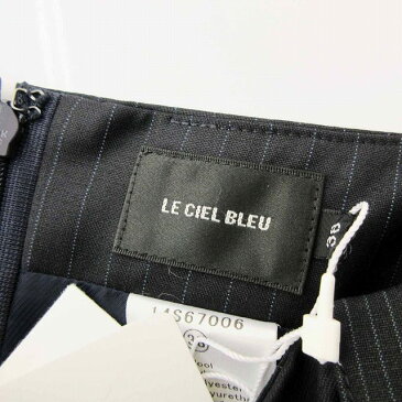 未使用品 ルシェルブルー LE CIEL BLEU ミニスカート 台形 ストライプ レイヤード フラップポケット 毛 ウール 紺系 ネイビー系 38 レディース 【中古】【ベクトル 古着】 180621 ブランド古着ベクトルプレミアム店