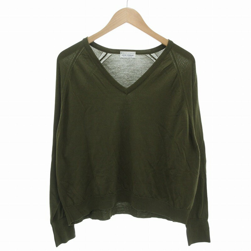 【中古】ジョンスメドレー JOHN SMEDLEY martinique ニット セーター Vネック ウール 長袖 9 カーキ /FF メンズ レディース 【ベクトル 古着】 250618