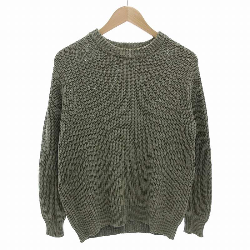 【中古】ユナイテッドアローズ UNITED ARROWS UASB コットン ローゲージ クルーネック ニット セーター 長袖 M カーキ 1113-106-4318 /FF メンズ 【ベクトル 古着】 250618