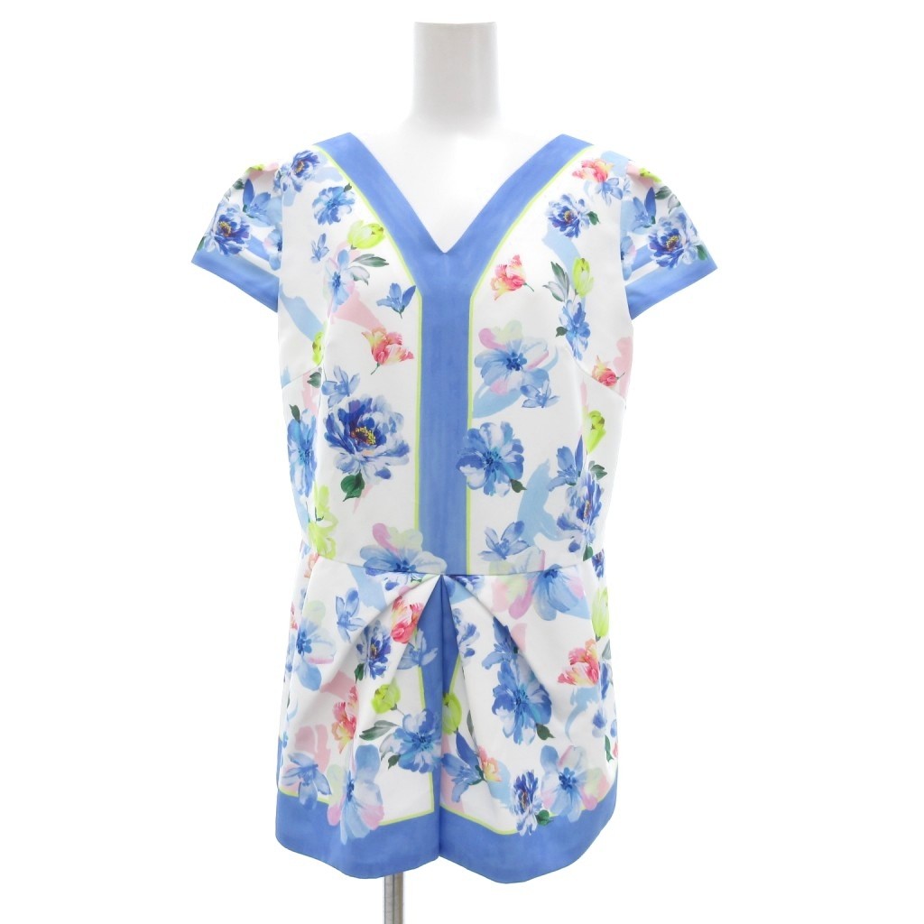 【中古】チェスティ Chesty チュニック ブラウス フラワープリント 1 白 ホワイト 水色 ライトブルー ..