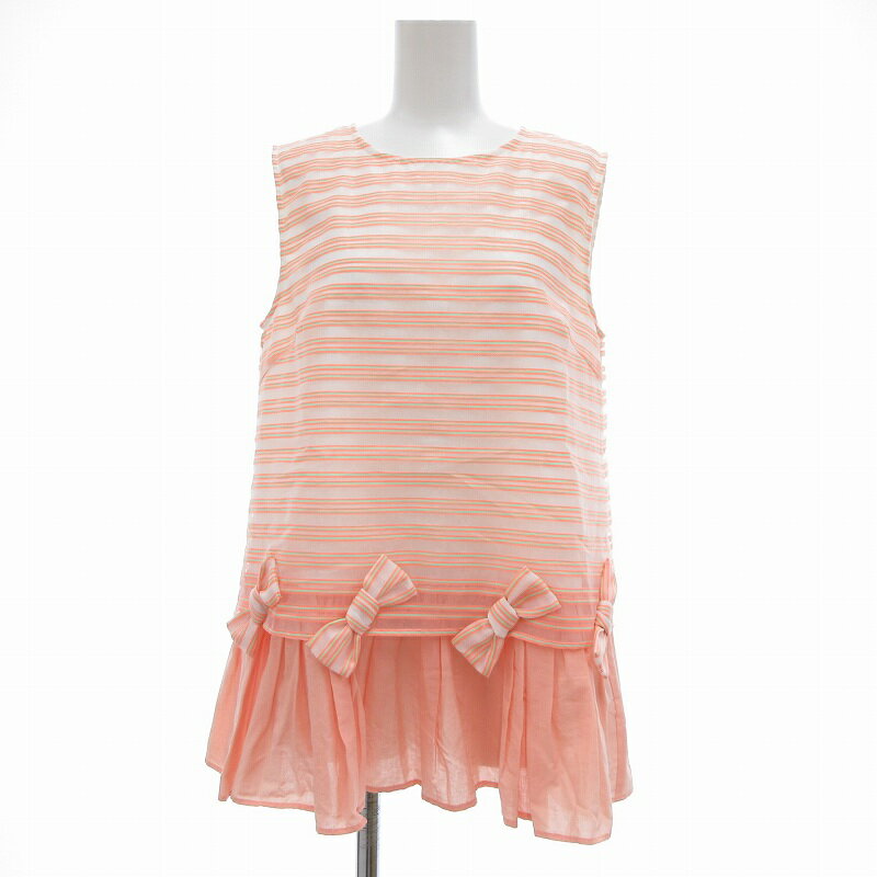 【中古】チェスティ Chesty ボーダーペプラム チュニック リボン 11 コーラル系 /UO レディース 【ベク..