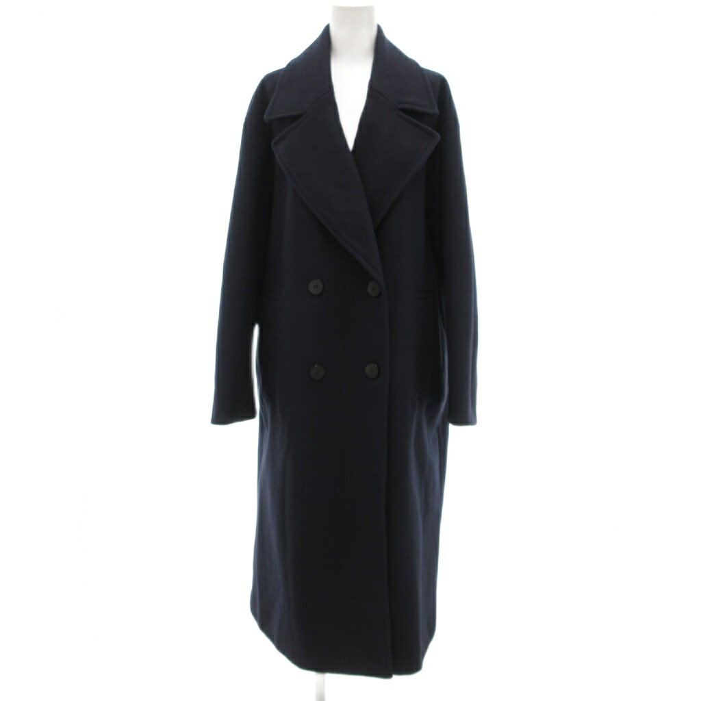 【中古】ザラ ZARA コート ビッグラペル ダブル ロング オーバーサイズ S 紺 /UO レディース 【ベクトル 古着】 250819