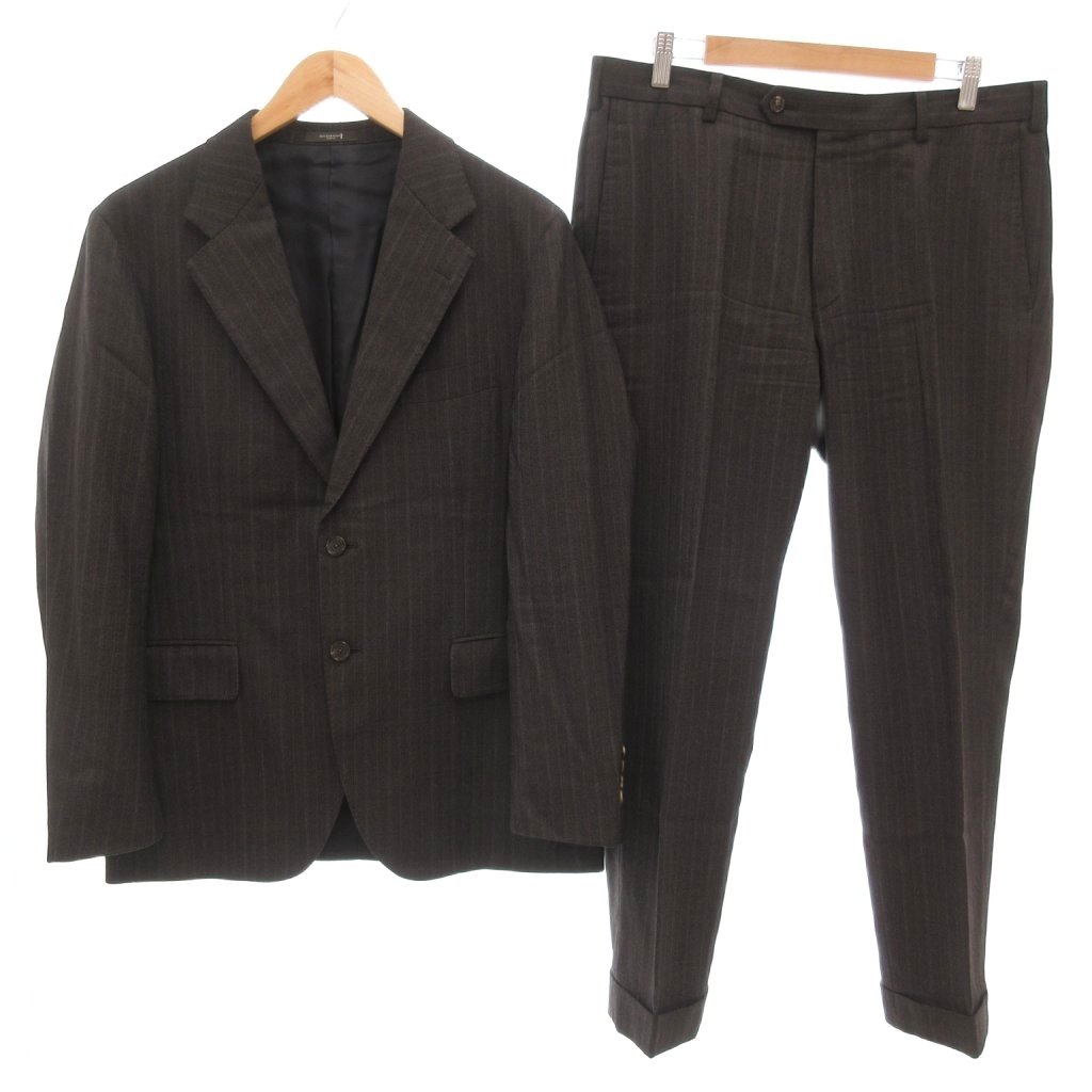 【中古】マッキントッシュ ロンドン MACKINTOSH LONDON NEW BRIDGE セットアップ スーツ ジャケット 総裏地 シングル パンツ ストライプ 38 M ダークブラウン /AE メンズ 【ベクトル 古着】 250913