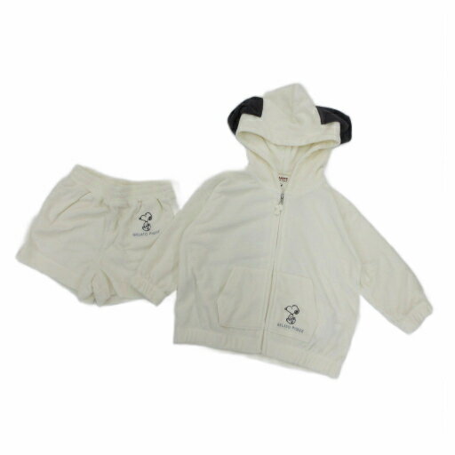 【中古】未使用品 ジェラートピケ gelato pique SNOOPY パイル パーカー＆ショートパンツ セットアップ ルームウェア パジャマ ナイトウェア ジップアップ イージー XXS 白 ホワイト PKCT232406 /NU キッズ 【ベクトル 古着】 251021