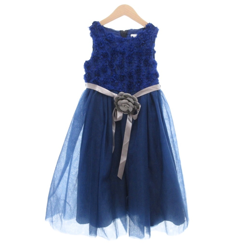 【中古】キャサリンコテージ 溢れる薔薇のラメチュールドレス ノースリーブ コサージュ付き 130 ネイビー /UO キッズ 【ベクトル 古着】 251024