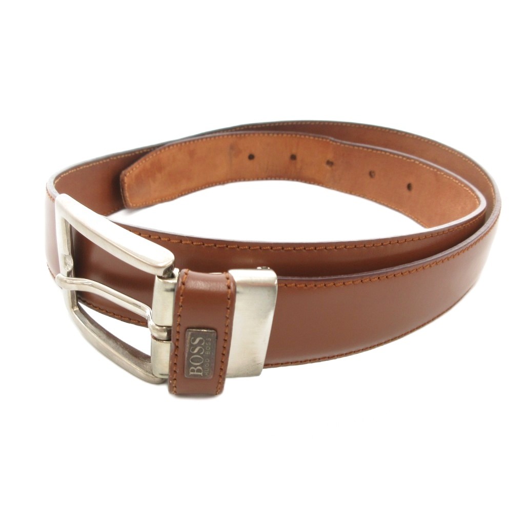 【中古】ヒューゴボス HUGO BOSS ベルト ハトメ ロゴ レザー 本革 茶 ブラウン /AE メンズ 【ベクトル 古着】 251031