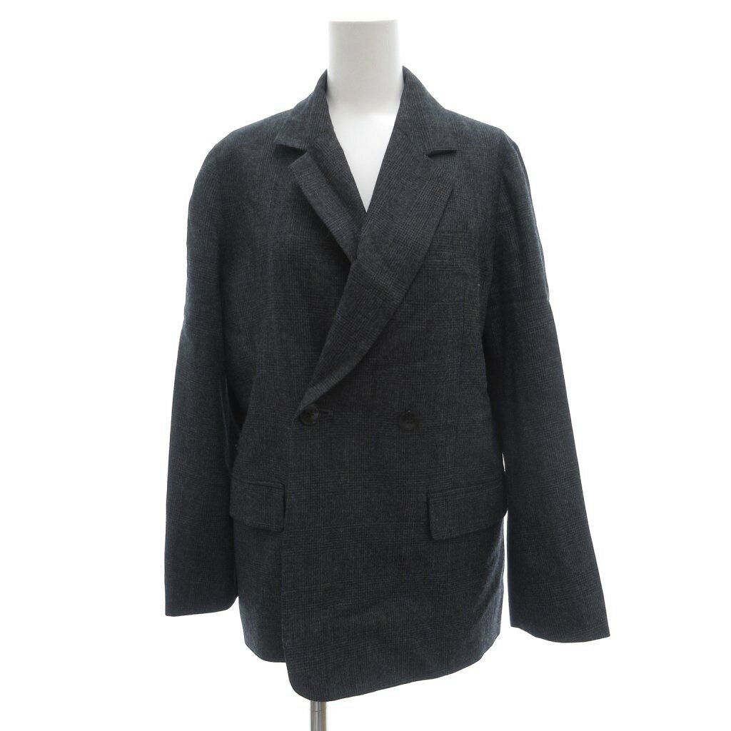【中古】ネセセア nesessaire テーラードジャケット ダブルブレスト フランネル素材 グレンチェック 38 グレー /UO レディース 【ベクトル 古着】 260323