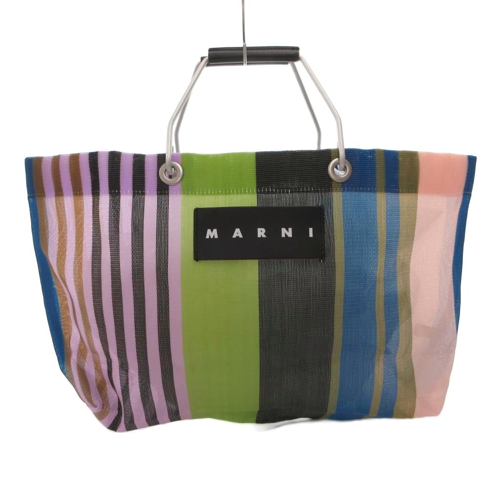 【中古】マルニ MARNI フラワーカフェ ストライプ トートバッグ 手提げ ロゴパッチ マルチカラー /FF レディース 【ベクトル 古着】 260316