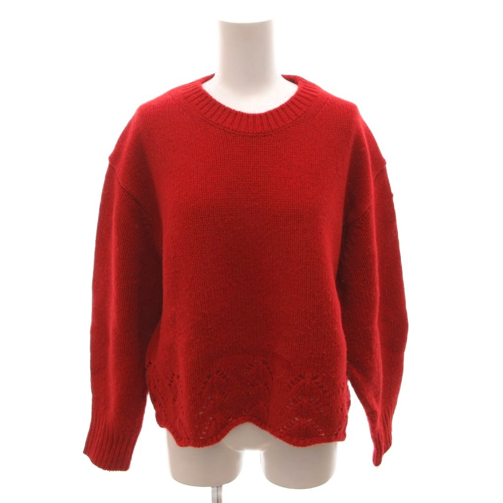 【中古】23区 オンワード樫山 25AW レーシーヘムデザイン パフスリーブ ニット セーター ウール 長袖 38 赤 レッド /FF レディース 【..
