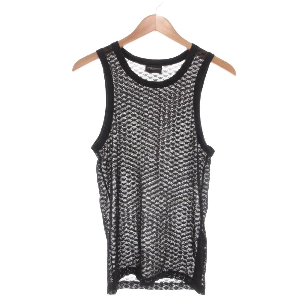 【中古】エンポリオアルマーニ EMPORIO ARMANI 美品 タンクトップ カットソー ノースリーブ シースルー ロゴ アンダーウェア 黒 ブラック /MG メンズ 【ベクトル 古着】 260514