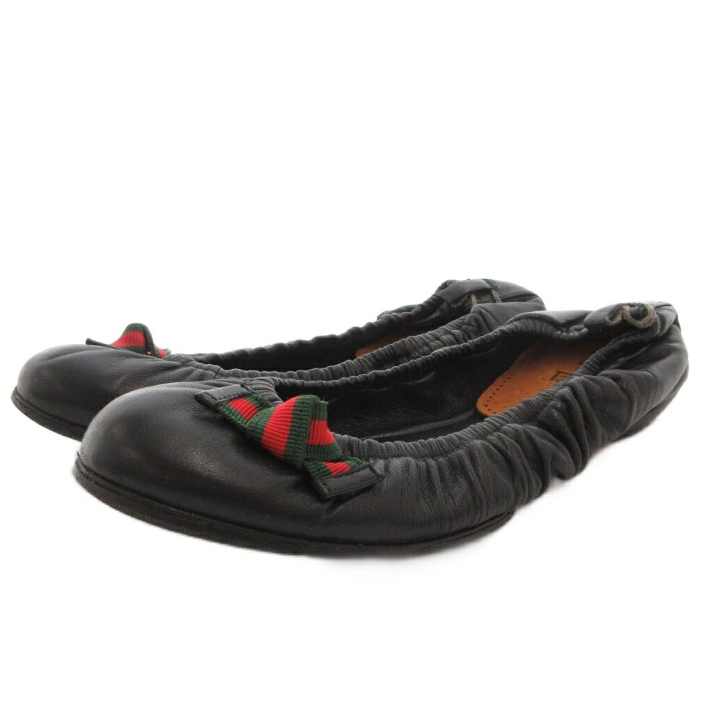 gucci///////////////\' - 【中古】グッチ GUCCI シェリーライン バレエシューズ パンプス フラット レザー リボン 36 黒 ブラック 258438 /FF レディース 【ベクトル 古着】 260422