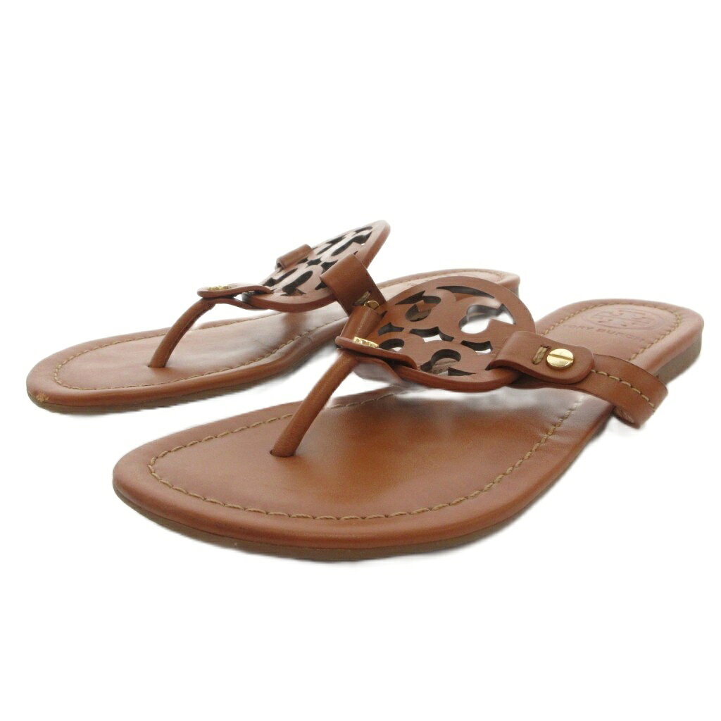 【中古】トリーバーチ TORY BURCH トングサンダル フラット レザー ロゴ 6.5 茶 ブラウン /FF レディース 【ベクトル 古着】 260517