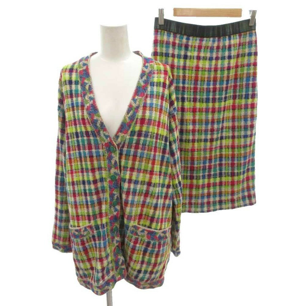 樂天商城 - 【中古】ミッソーニ MISSONI セットアップ ニット カーディガン 長袖 スカート イージー 膝丈 スリット チェック M 44 マルチカラー /FF レディース 【ベクトル 古着】 260514