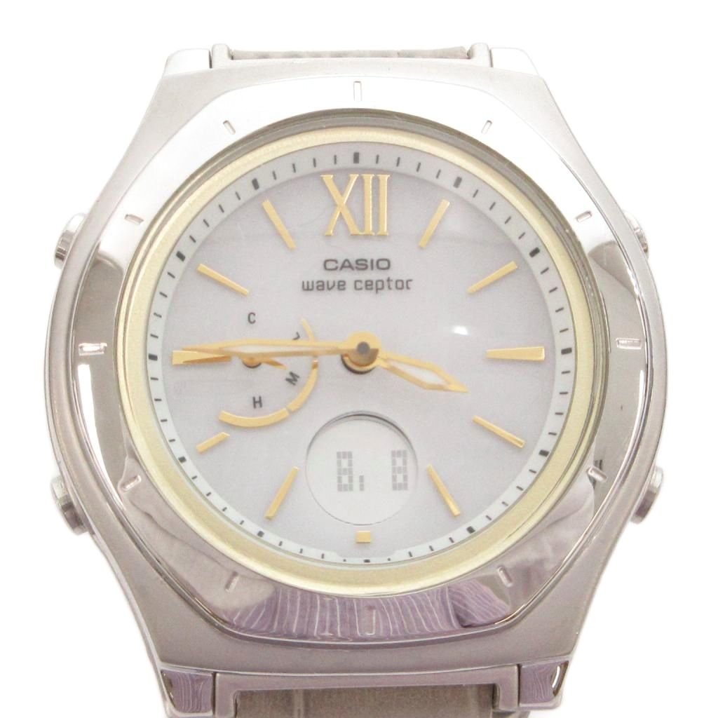 【中古】カシオ CASIO WAVE CEPTOR 美品 腕時計 ウォッチ ソーラー電波 LWA-M160L-8A2JF 文字盤ホワイト レザーバンド ベージュ シルバーカラー /GV レディース 【ベクトル 古着】 260808